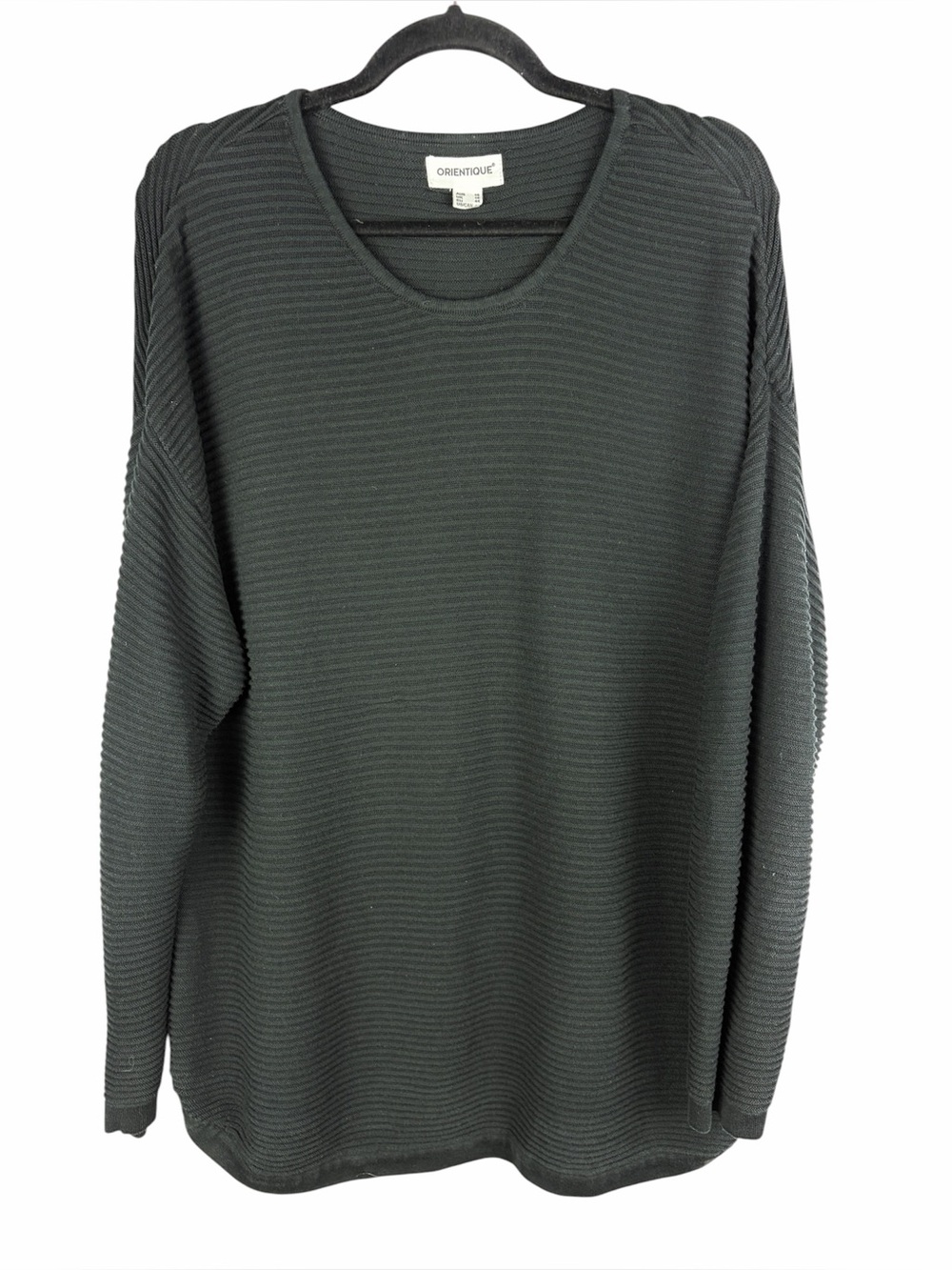 Orientique Black Organic Cotton Ribbed Oversized Sweater Tunic Large